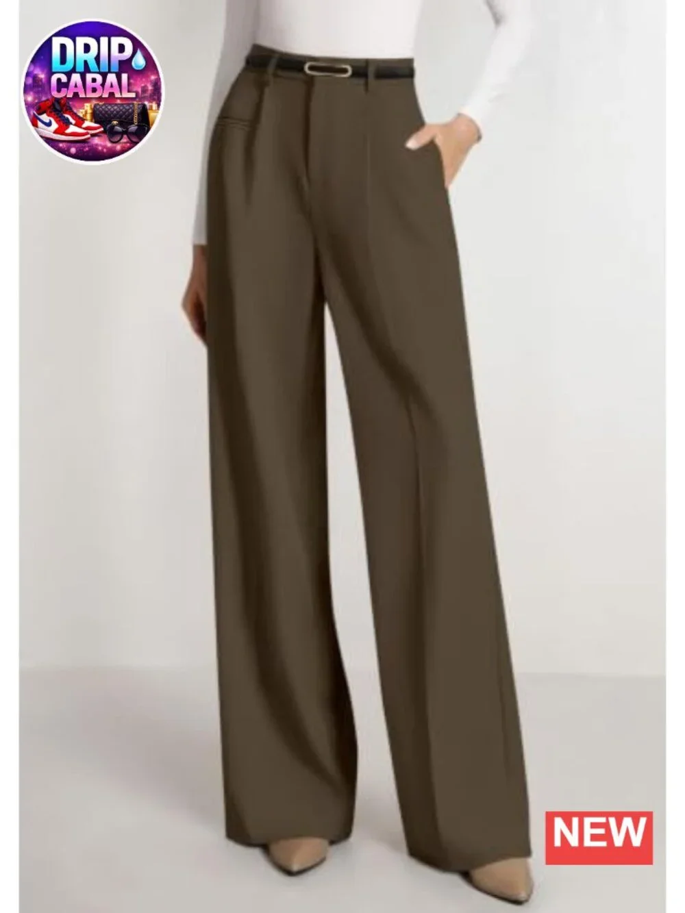High Waisted Wide Leg Palazzo Work Pants, 100% Polyester, Tummy Control, Side